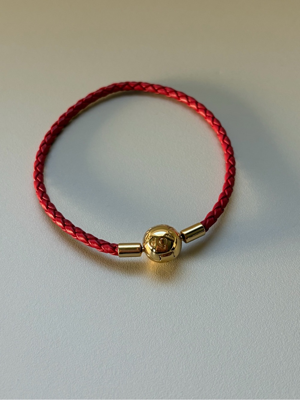 Pandora Red Braided Leather Bracelet with Gold Clasp
